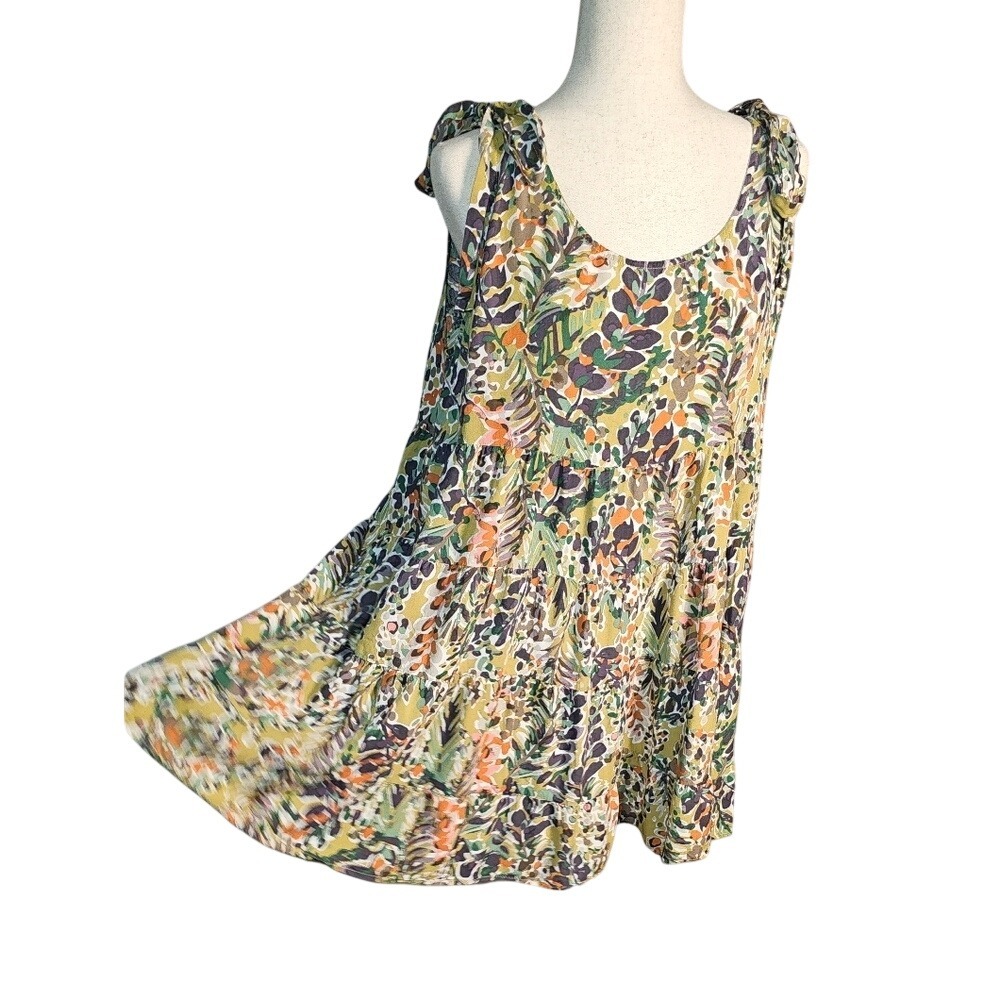 Jodifl Rayon Floral Sleeveless Rayon Tiered Print Dress Babydoll Size Large